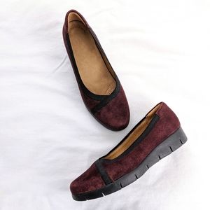 Clarks Maroon Suede Daelyn Hill Wedge Heeled Comfort Shoes